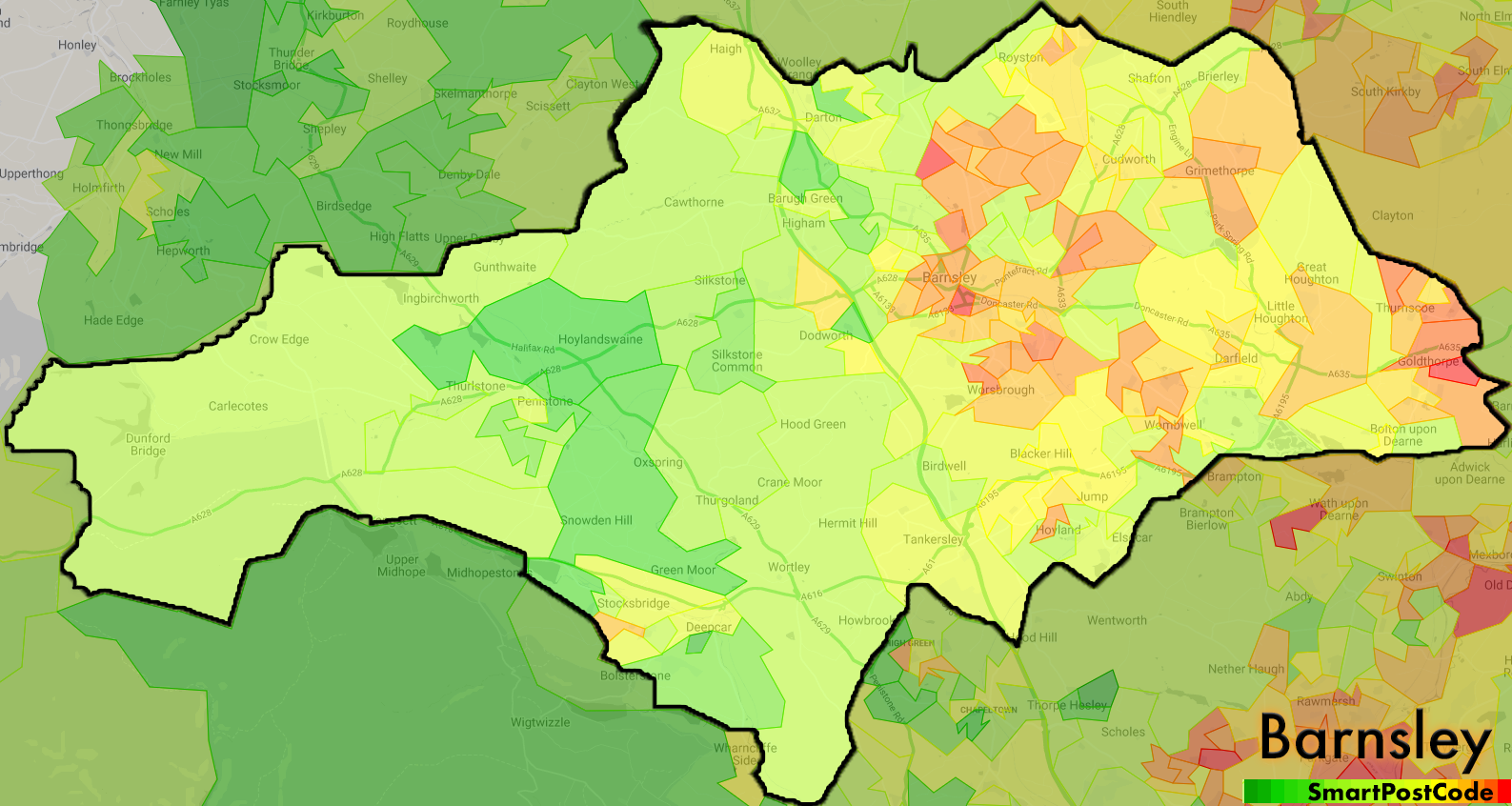 Map Of Barnsley Area Neighbourhood Income And Safety Score Map - South Yorkshire